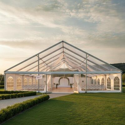 comprar Tienda de fiesta de marco de aluminio comercial NFPA 701 PVC ignífugo lugar de eventos de bodas estadounidenses Fabricación en línea