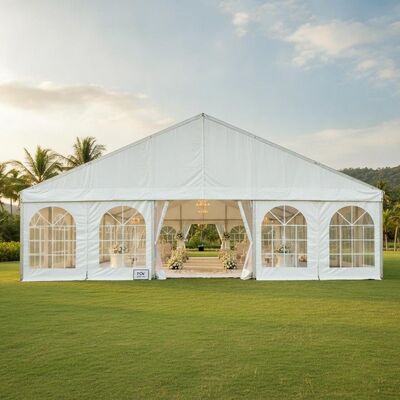 comprar Tienda de bodas de lujo Indonesia Elegante Pabellón de eventos de PVC blanco Marco de aluminio TUV Certificado para ceremonia al aire libre Fabricación en línea