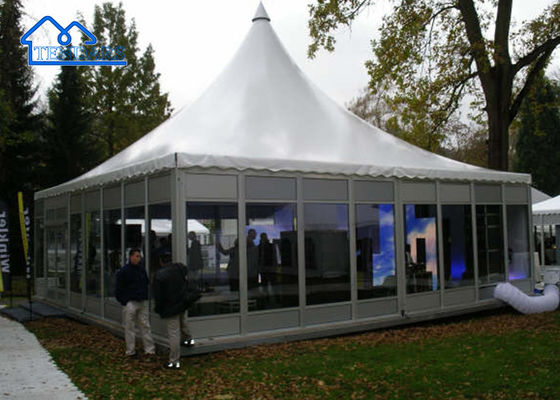 Tienda de canopy de la pagoda de tejido blanco de PVC con tratamiento de superficie galvanizada por inmersión en caliente