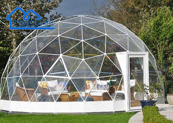 Tienda de cúpula geodésica transparente de cubierta gruesa blanca de 50 m de diámetro