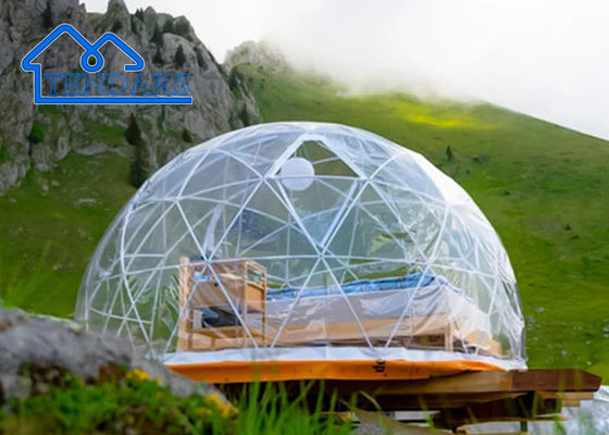 Casa de burbujas con cuadro de acero comedor al aire libre, trampolín redondo de 16 pies, tienda de glamping con cúpula inflable en venta