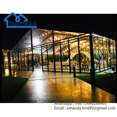 Tienda al aire libre para bodas y celebraciones pared de vidrio clara, hermosa tienda de fiesta