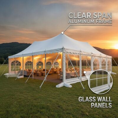 Carpa para recaudación de fondos para fiestas caritativas, estructura de toldo de gala con casete con suelo de madera transparente