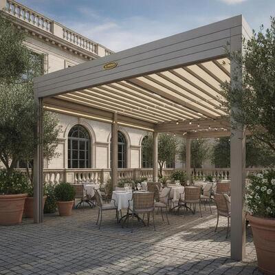 Restaurante europeo terraza pérgola fiesta marquesina tienda techo retráctil Al aire libre comedor protección contra la intemperie estructura de dosel