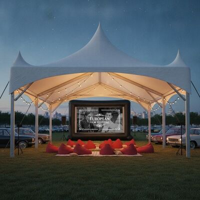 Conducir en cine Fiesta de película al aire libre Carpa Carpa Montaje de pantalla gigante Festival de cine europeo Evento Estructura de dosel