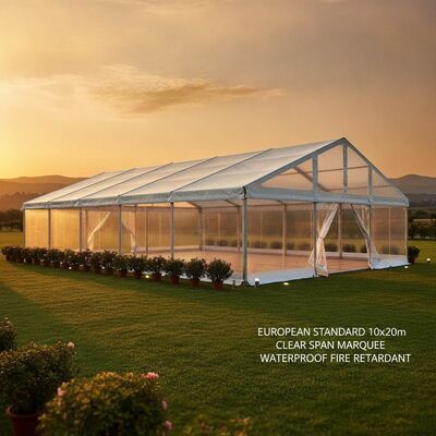 Estándar europeo 10x20m Transparente de aluminio de banda ancha Tienda de fiesta de la carpa resistente al agua Retardante de fuego