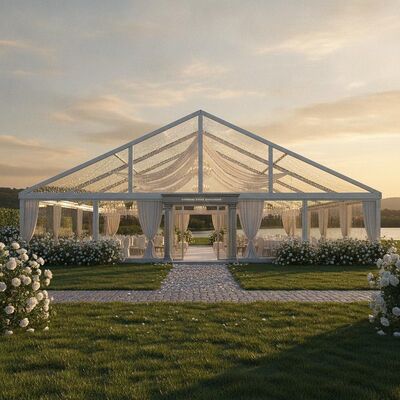 Lujo 12x25m Partida de bodas de espacio claro Tienda de campaña de vidrio Paneles de pared de aluminio Marco de aluminio Estructura del evento europeo