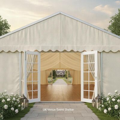 Carpa Premium para fiesta de bodas, marco de aluminio, revestimiento de marfil, paneles de puertas francesas, refugio para eventos en el Reino Unido