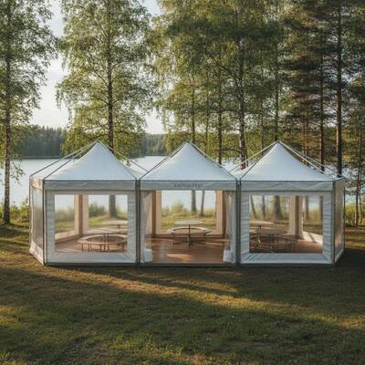 Diseño escandinavo Modular Tienda de fiesta de carpa Versátil marco de aluminio ligero para celebraciones de eventos suecos