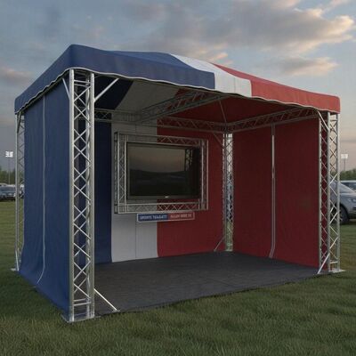 Tienda deportiva para portón trasero con soporte para TV de 65 pulgadas resistente a la intemperie, marco de aleación de aluminio extruido prensado duro 6082 T6 y colores personalizados de la NFL NCAA