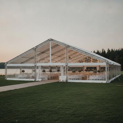 Carpa de aluminio con armadura de gran luz para fiestas y recepciones de bodas para 500 invitados