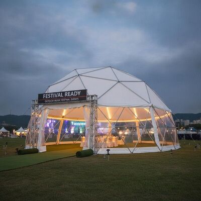 Tienda de campaña de aluminio lista para festivales, montaje rápido, duradera para eventos de festivales de música al aire libre